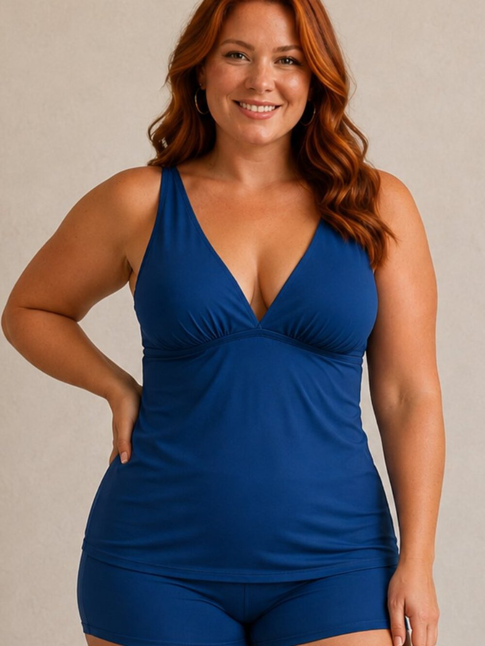 La Vie en Rose Aqua Blue Tankini Swim Top V-Neck Strappy Back